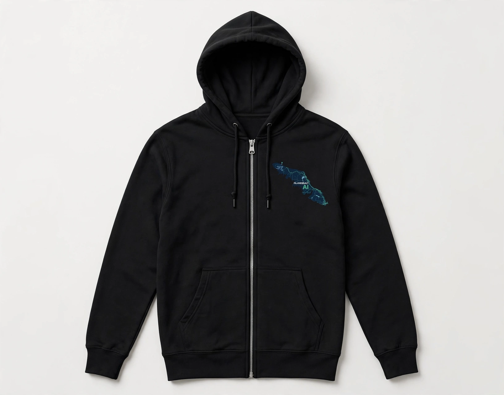 IslandBuilt AI logo zip-up hoodie mockup